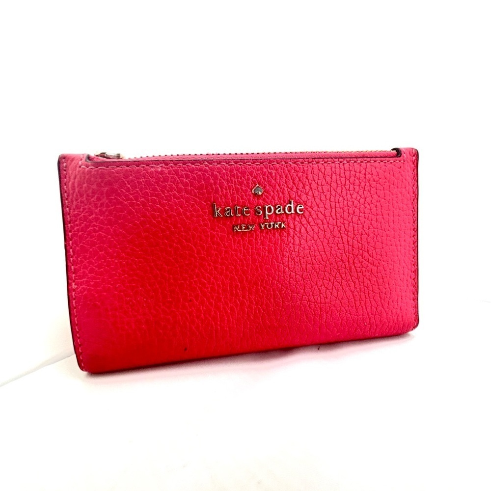 Kate Spade Pink Pebbled Leather Bifold Wallet Zip Around Coin Pocket